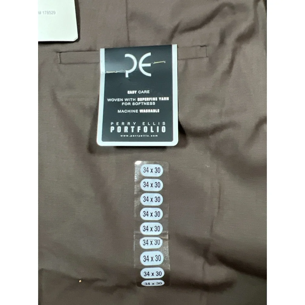 Perry Ellis Portfolio Dress Pants Men 34x30 Beige Non Iron Mid Rise Straight Leg